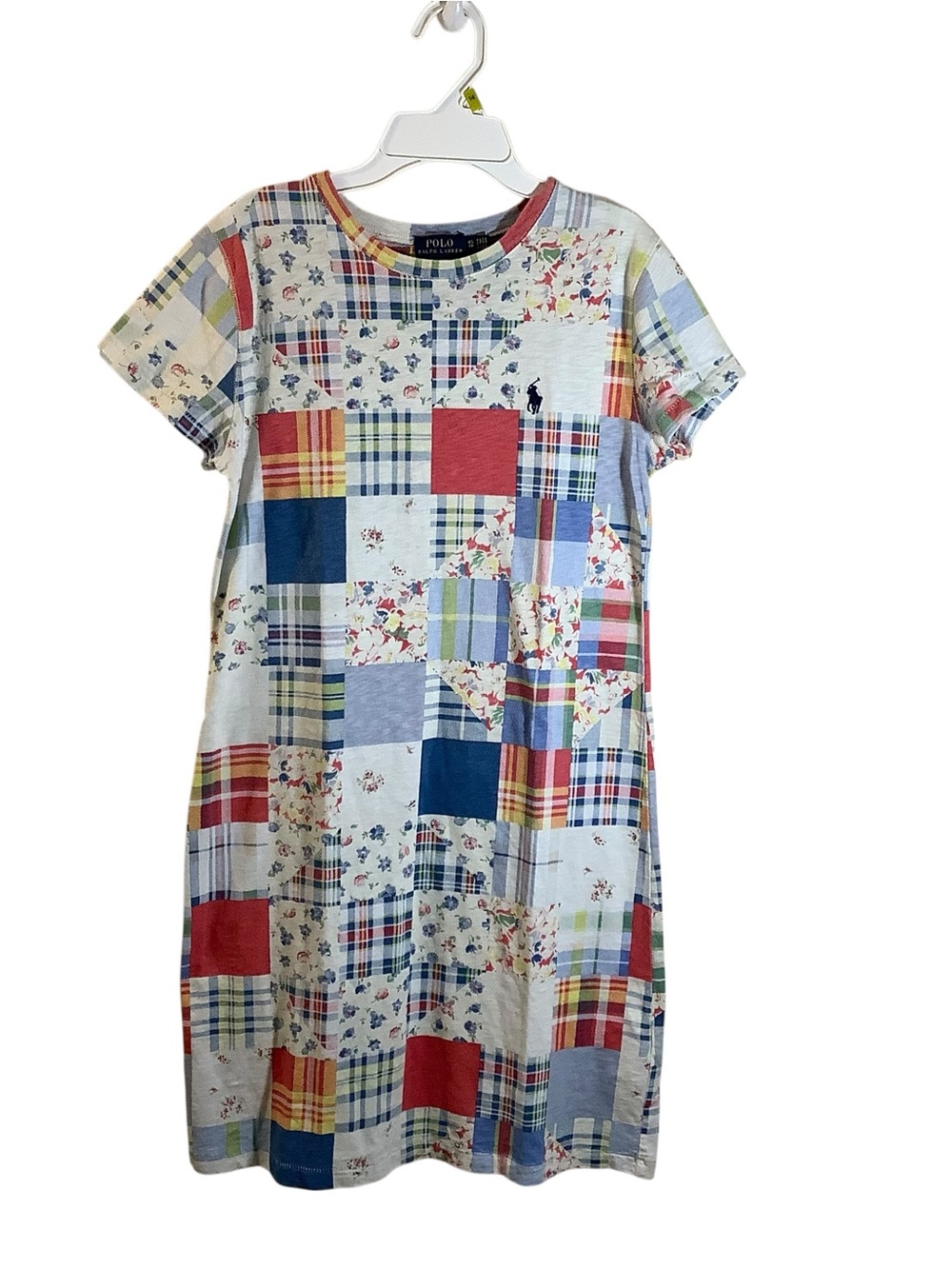 Polo by Ralph Lauren Patchwork Short Sleeve Dress - Blue Red Cream